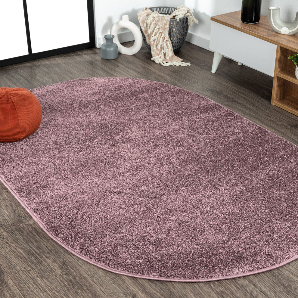 Haze Solid Low-Pile Light Purple 5 ft. x 8 ft. Oval Area Rug