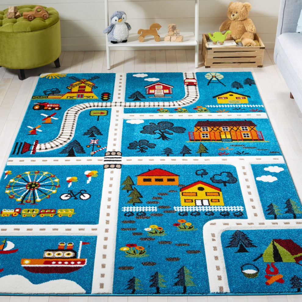Safavieh Carousel Kids Collection CRK197M Rug, Blue/Beige, 5'3" X 7'6"