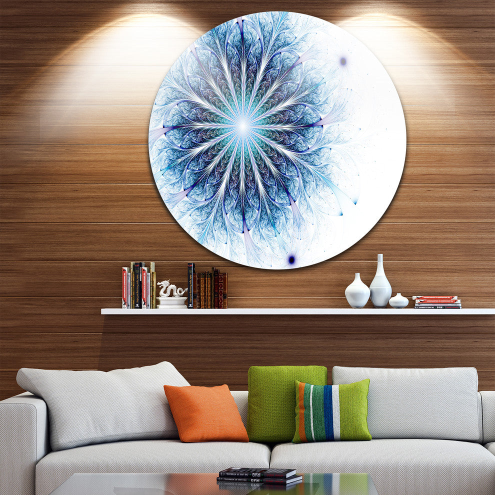 Fractal Flower Light Blue Digital Art, Flower Disc Metal Wall Art, 11"
