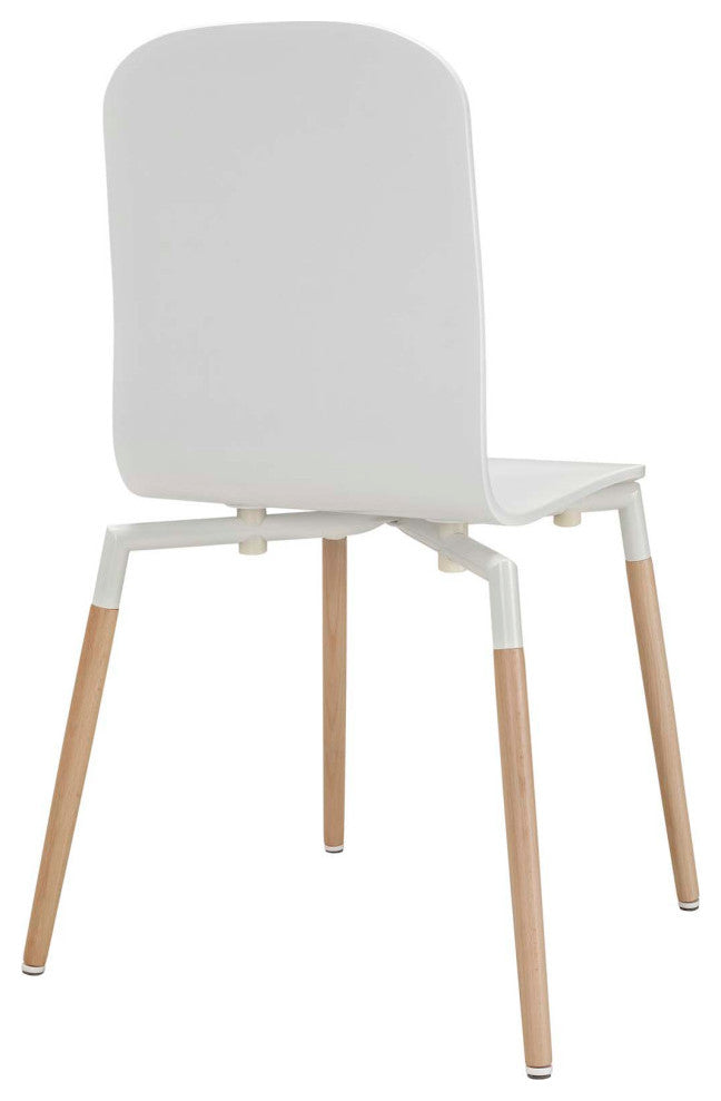 Modern White Stack Dining Chairs and Table Wood, 5-Piece Set