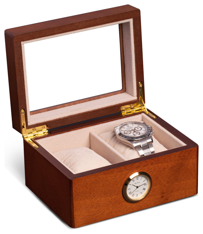 All With Time Watch Box, Double Slot, Cherry Wood