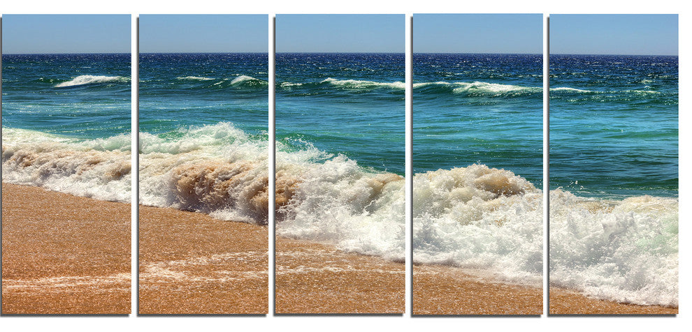 "Atlantic Beach With Foaming Waves" Seascape Art Canvas, 5 Panels, 60"x28"