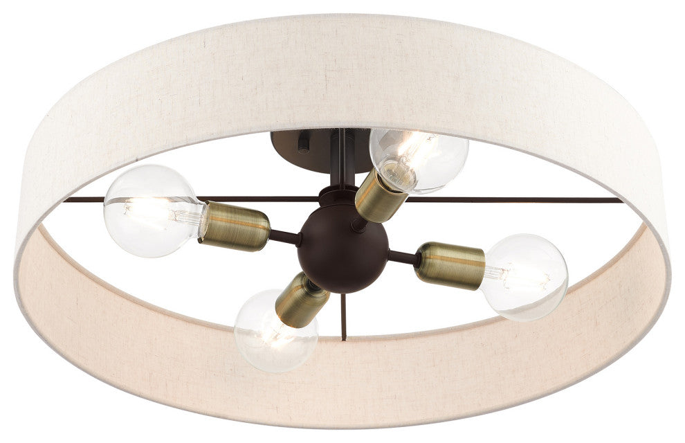 Livex Lighting Venlo 4 Light Bronze With Antique Brass Accents Large Semi-Flush