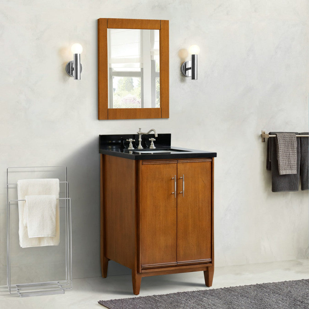 25" Single Sink Vanity, Walnut Finish With Black Galaxy Granite
