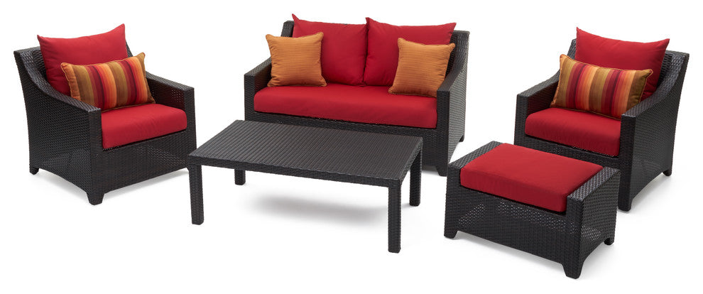 Deco 5 Piece Sunbrella Outdoor Patio Love and Club Seating Set, Sunset Red