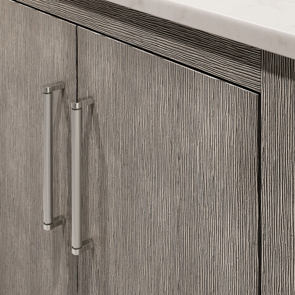 Hugo 72 Double Sink White Marble Vanity, Gray Oak With Hook Faucets and Mirrors
