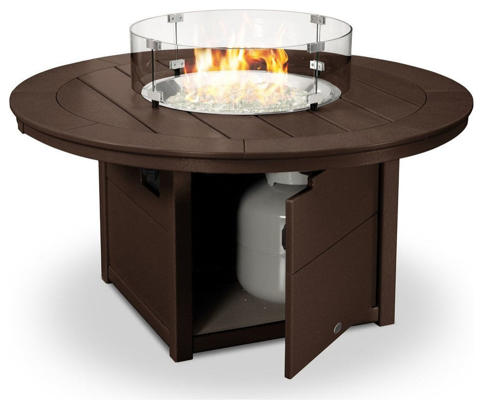 Polywood Round 48" Fire Pit Table, Mahogany