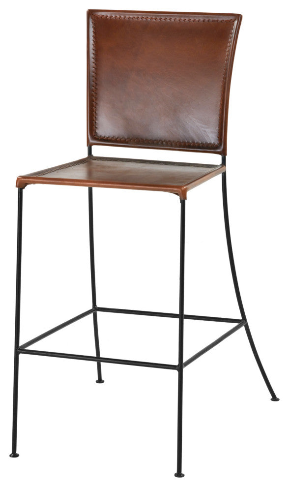 Brown Top Grain Leather Dining Bar Height Chair Minimalist Crush