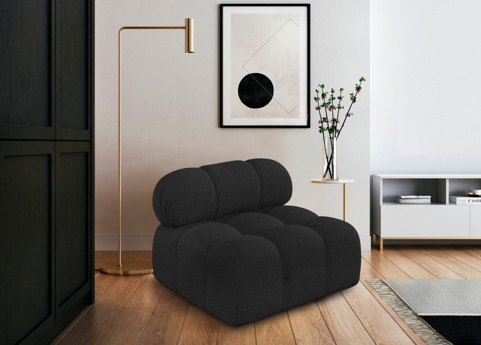 Ames Boucle Fabric Modular Chair, Black, Armless Chair