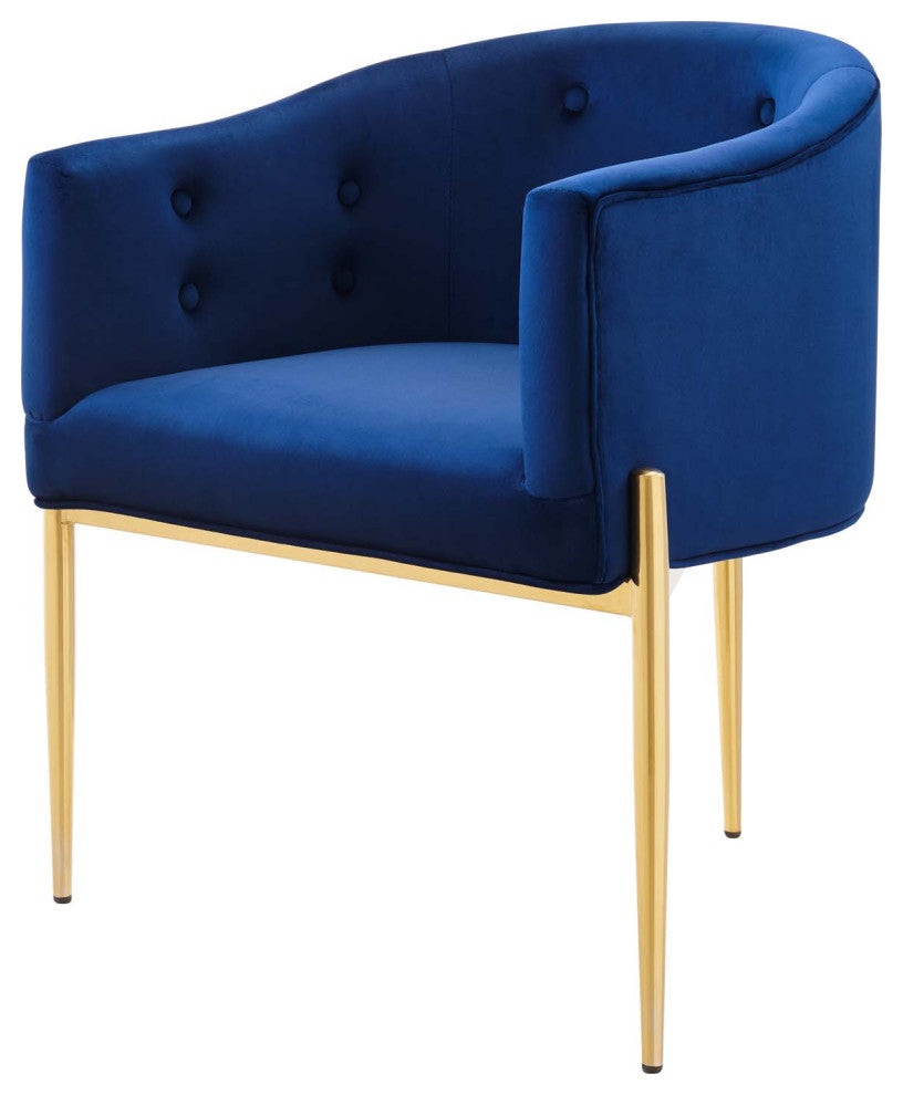 Tufted Accent Chair, Velvet, Metal, Blue Navy, Modern, Living Lounge Hospitality