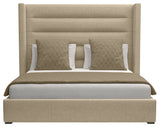 Nativa Interiors Aylet Horizontal Channel Tufted Bed, Flax, Queen, Medium Headboard