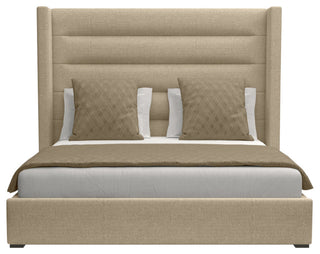 Nativa Interiors Aylet Horizontal Channel Tufted Bed, Flax, Queen, Medium Headboard