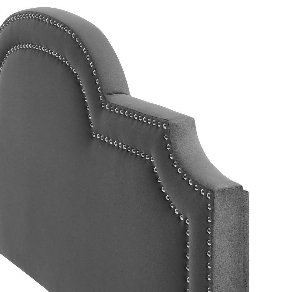 Headboard, Nailhead, Twin Size, Charcoal Gray, Velvet, Modern, Mid Century