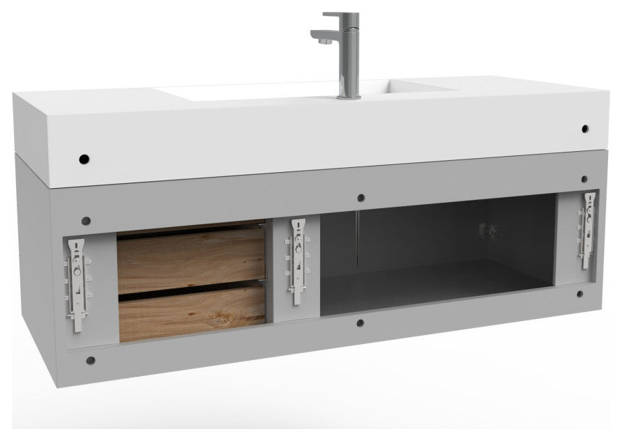 CastelloUSA Amazon 48" Wall Mounted Vanity Set, Gray, White Top, Brushed Nickel