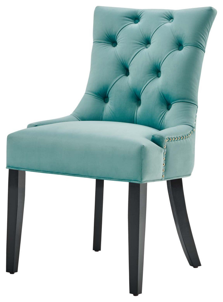 Tufted Side Dining Chair, Set of 2, Velvet, Wood, Blue, Cafe Bistro Restaurant
