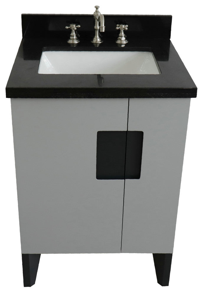 25" Single Sink Vanity, Light Gray Finish With Black Galaxy Granite