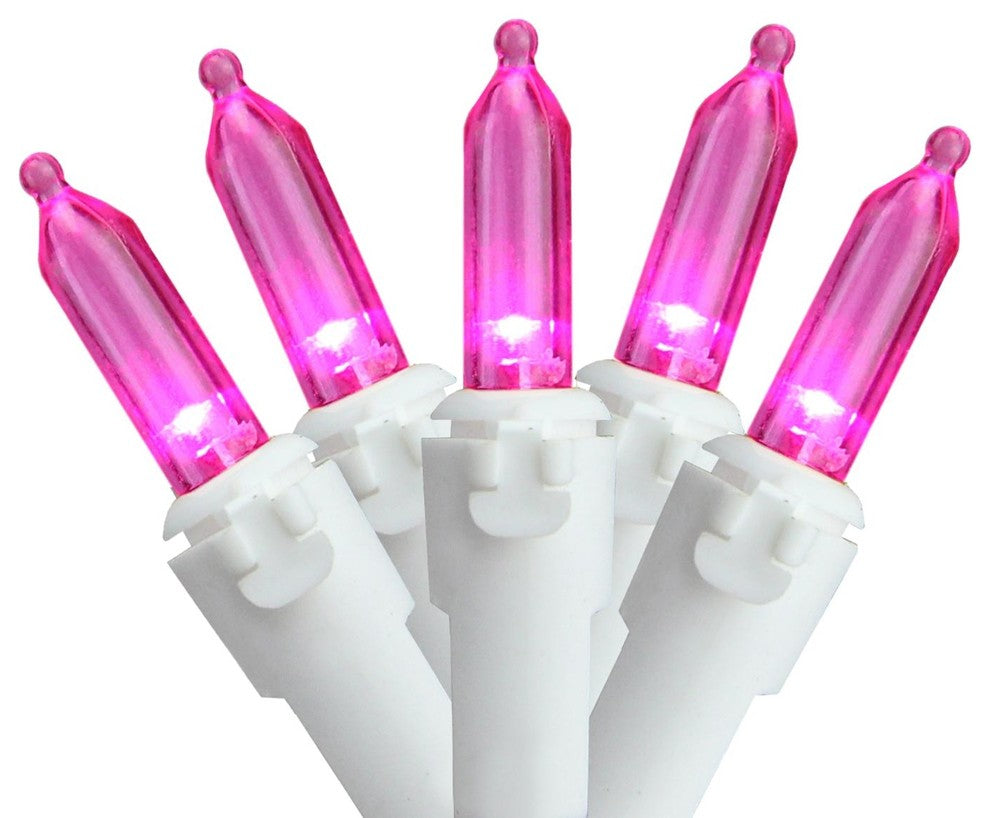 Set of 100 Pink LED Mini Christmas Lights 4" Spacing - White Wire