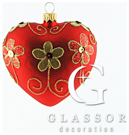 Red Heart With Gold Daisies Ornament