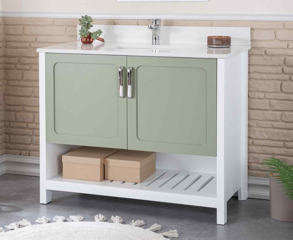 Florin Collection 42" Bathroom Vanity With Sink, Mirror, Countertop, Green