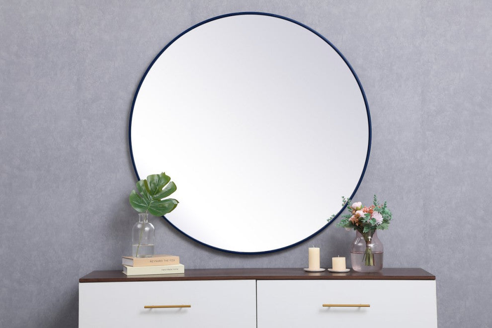 Elegant MR4845BL Metal Frame Round Mirror 45", Blue