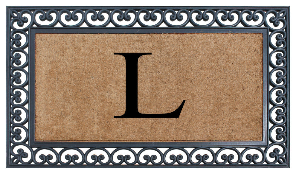 A1HC Black Rubber and Coir Paisley Border Monogrammed Double Doormat, 30"X48", L