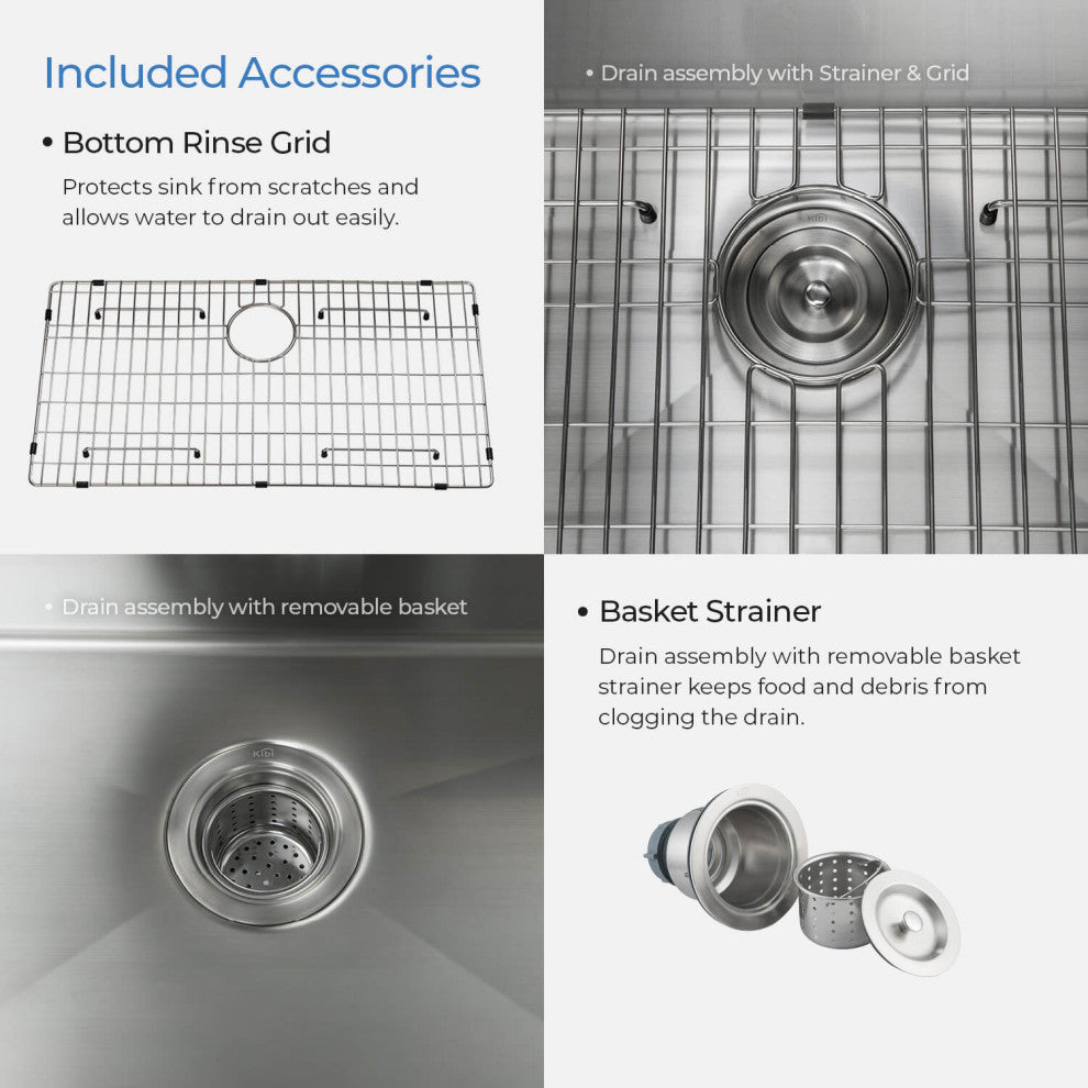 KIBI Handcrafted Undermount Single Bowl 16 Gauge Stainless Steel Kitchen Sink, 3
