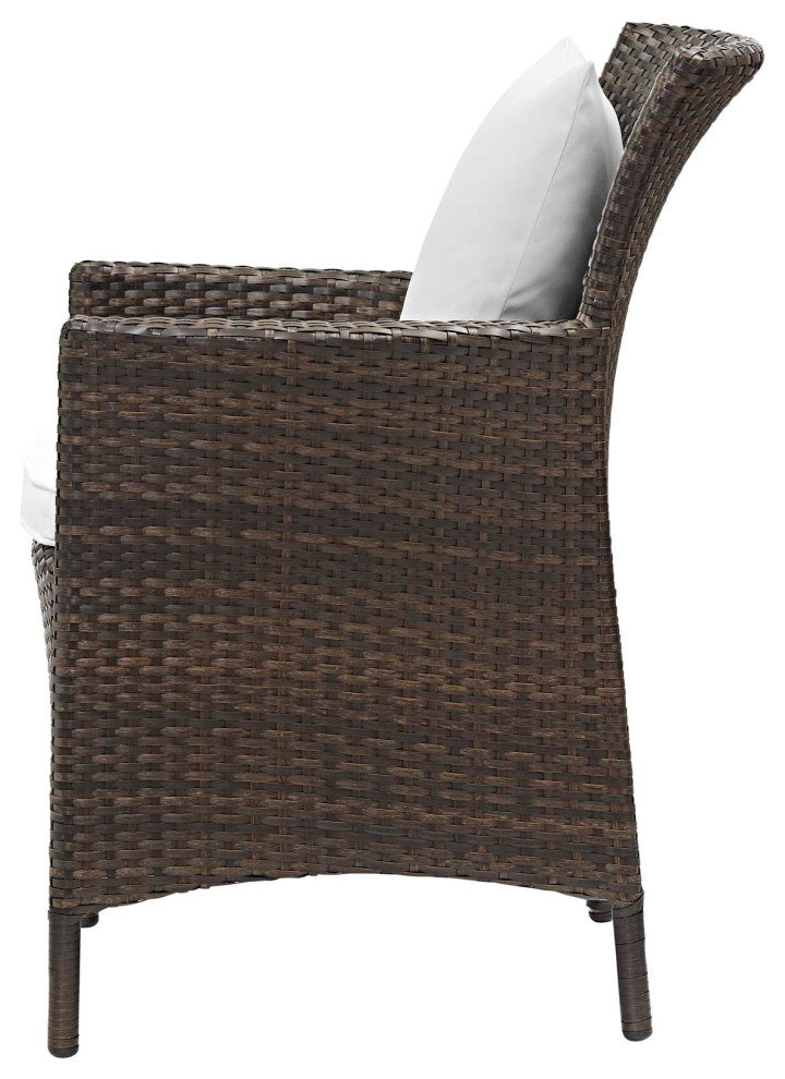 Side Dining Chair and Table Set, Rattan, Wicker, Brown White, Modern, Outdoor