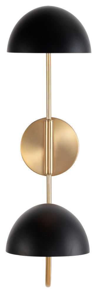 Trilby 2-Light Wall Sconce, Matte Black With Burnished Brass