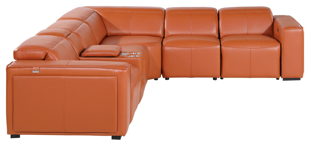 Niccolo Top Grain Italian Leather 6-Piece L-Shaped Power Reclining Sectional, Camel