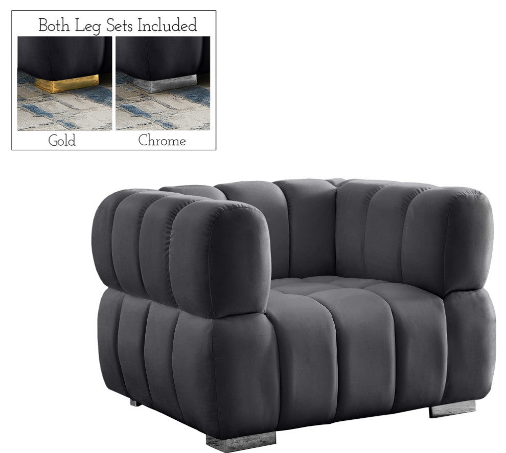 Gwen Velvet Upholstered Chair, Gray, Chair