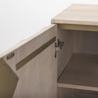 Interior view with door open; hinge and shelf visible on white background.