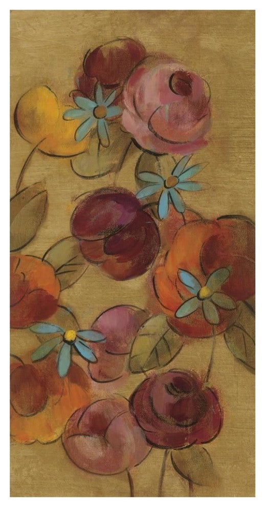 "Pressed Flowers I on Gold" Digital Paper Print by Silvia Vassileva, 38"x74"
