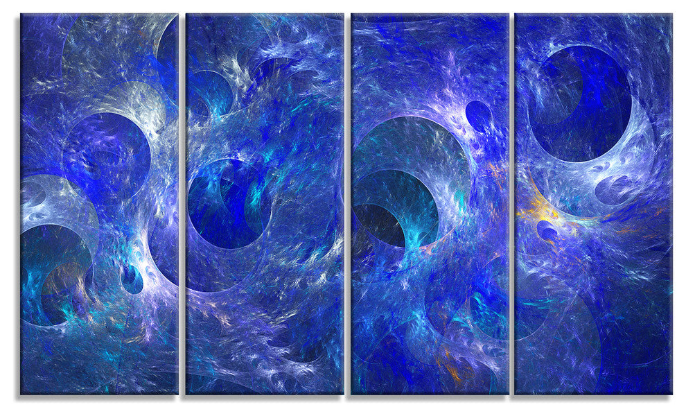 Clear Blue Fractal Glass Texture, Abstract Canvas Art Print, 48"x28", 4 Panels