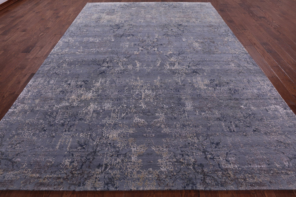 Wool and Silk Modern Hand-Knotted Rug 8' 11" X 12' 2" Q8649