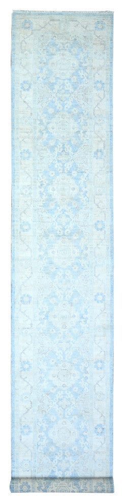 Carolina Blue Wool Hand Knotted Finer Peshawar XL Runner Oriental Rug 2'8"x16'2"
