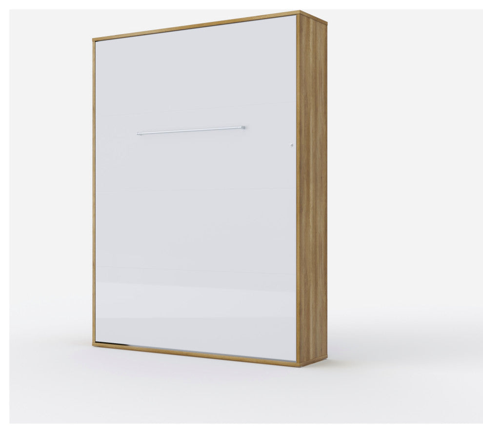 Contempo Vertical Wall Bed, European Full XL SIze, Oak Country/White Gloss