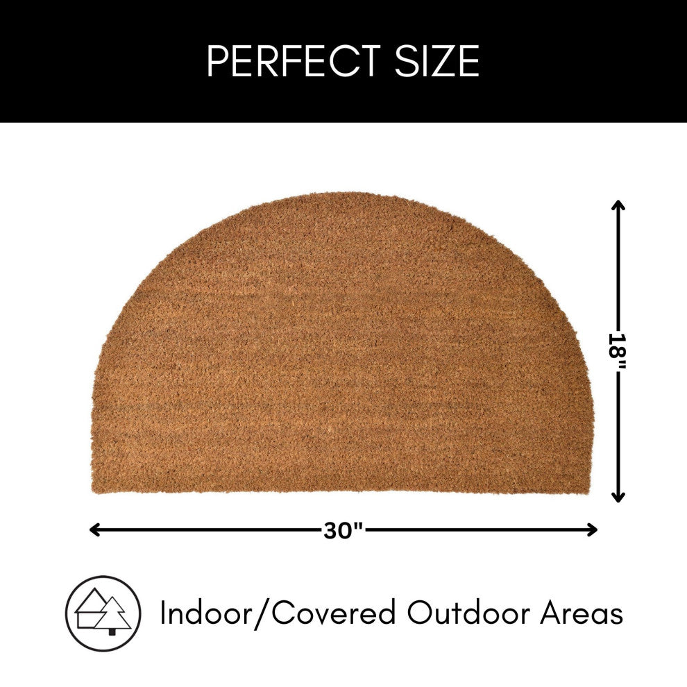 Sheltered Half Round Front Door Mat Natural Braided Coir Coco Rubber Rug 30x18
