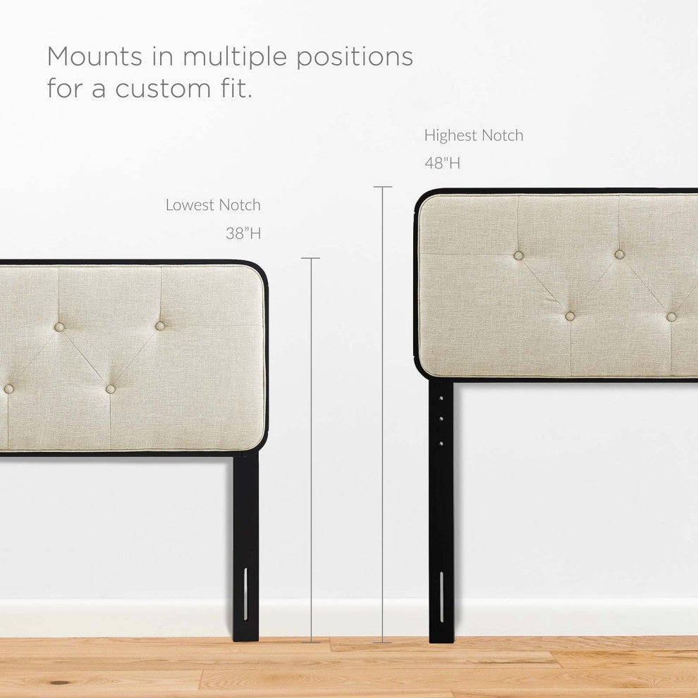 Collins Tufted Queen Fabric and Wood Headboard Black Beige