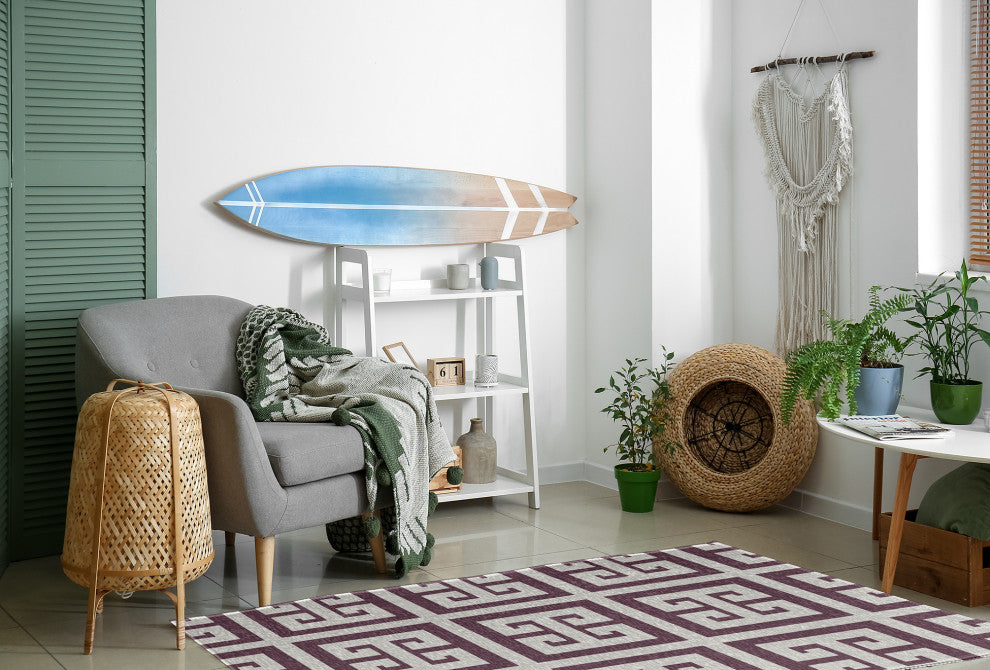 Greek Key Patterned Chenille Rug