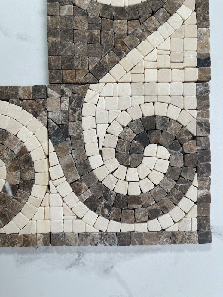 Marble Mosaic Border Decorative Tile Surf Emperador 4.75x4.75 Tumbled, 1 piece