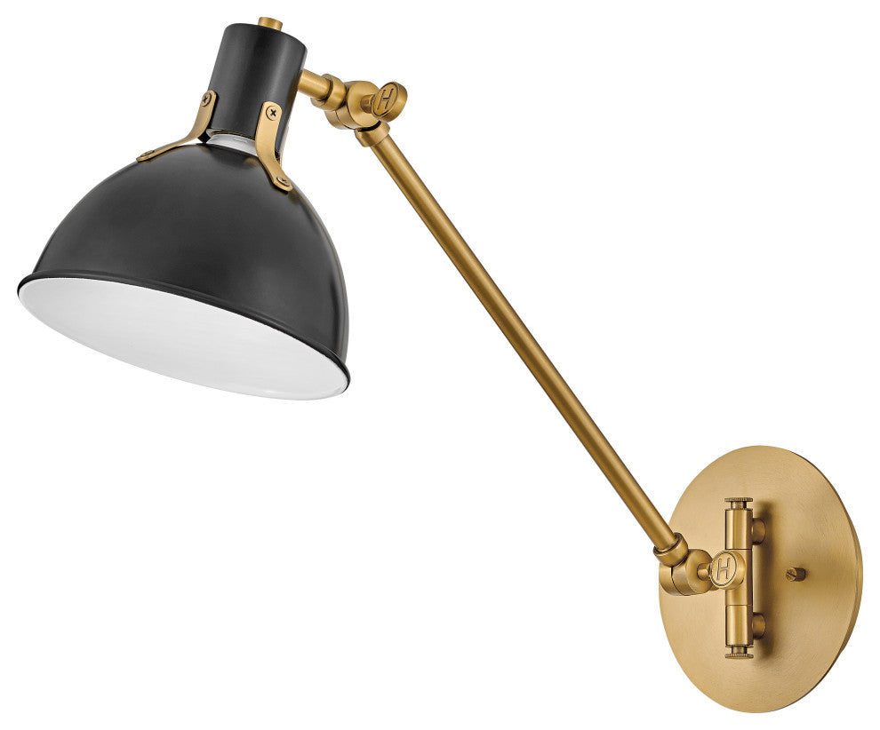 Hinkley 7" Argo Single Articulating Wall Sconce, Satin Black + Heritage Brass