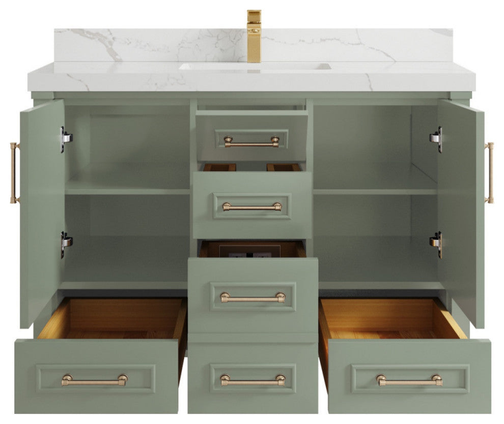 Aberdeen 48 Single Sink Bath Vanity in Evergreen 2" Calacatta Laza