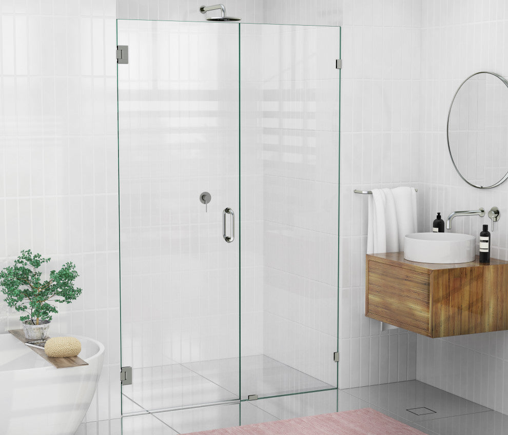 78"x52" Frameless Hinged Shower Door, Wall Hinge Door Style, Brushed Nickel