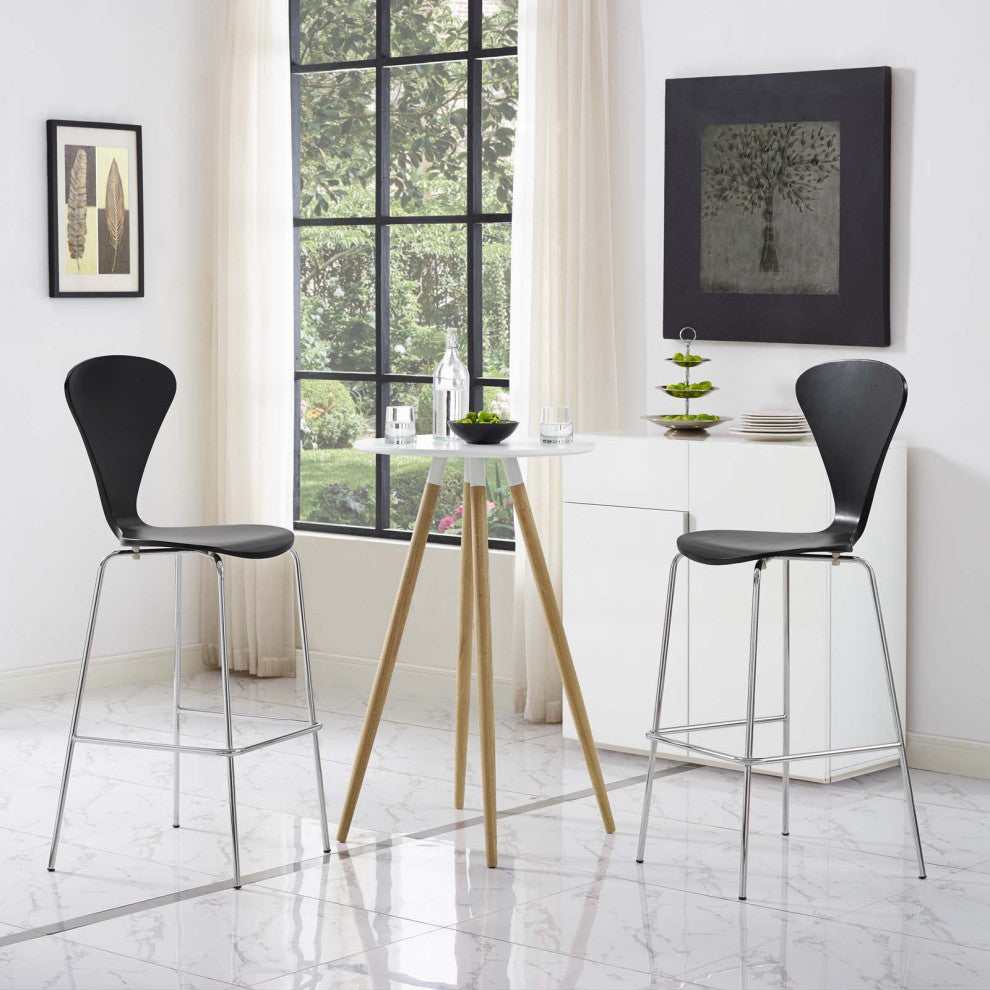 Bar Stool Chair Barstool, Set of 2, Wood, Metal, Black, Modern, Bar Pub Bistro