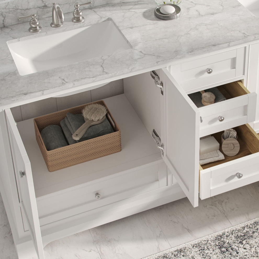 Cascade Bath Vanity, White, 72", Brushed Nickel Hardware, Double, Freestanding