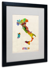 'Italy Watercolor Map' Matted Framed Canvas Art by Michael Tompsett