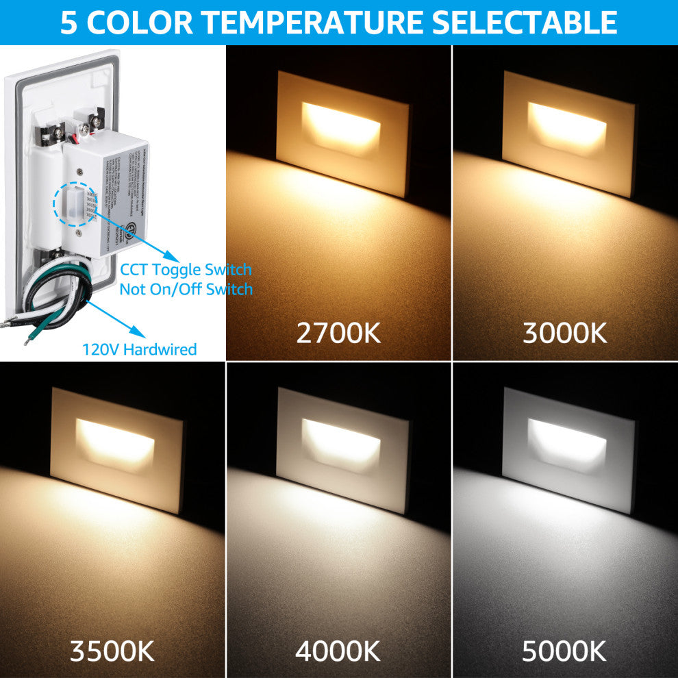 6 Pack 5CCT LED Step Dimmable Anti-Glare Stair Light