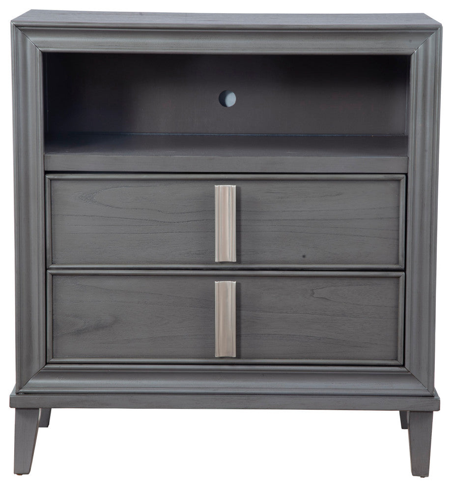 Benzara BM196027 Wooden Media Chest With Two Drawers, Gray
