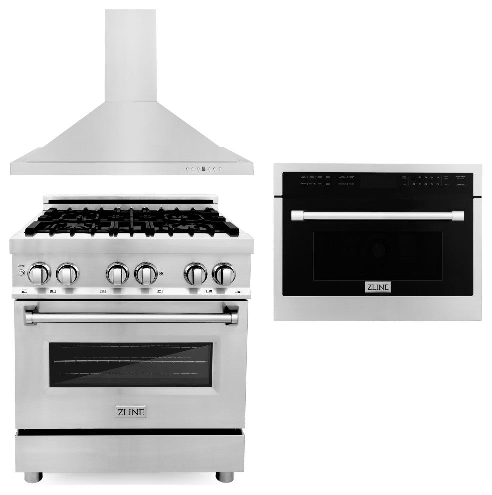 3 Piece Stainless Bundle With Range, Hood and Microwave Oven 3KP-RARHMWO-30