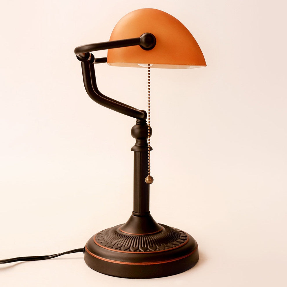 Classical vintage banker reading lamp for bedroom, study room, Orange